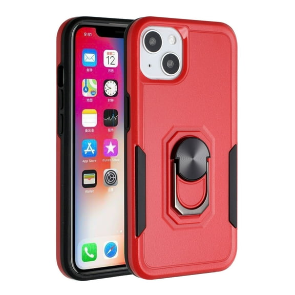 For Apple iPhone 13 Pro Max (6.7") Hybrid Tough Strong Dual Layer Hard PC TPU with Flat Magnetic Ring Stand Heavy-Duty Cover ,Xpm Phone Case [ Red ]