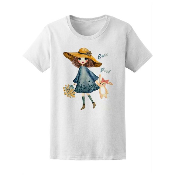 Autumn Cute Girl And Rabbit T-Shirt Women -Image by Shutterstock, Female x-Large