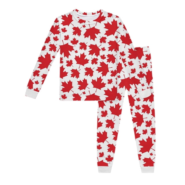 Pyjama Adolescent Fille Enfants Garçons et Filles Printemps Automne Manches Longues Imprimé Feuille Haut et Pantalon Ensemble de Pyjama Confortable Pyjamas Enfants Garçons Rouge 2 Ans-3 Ans