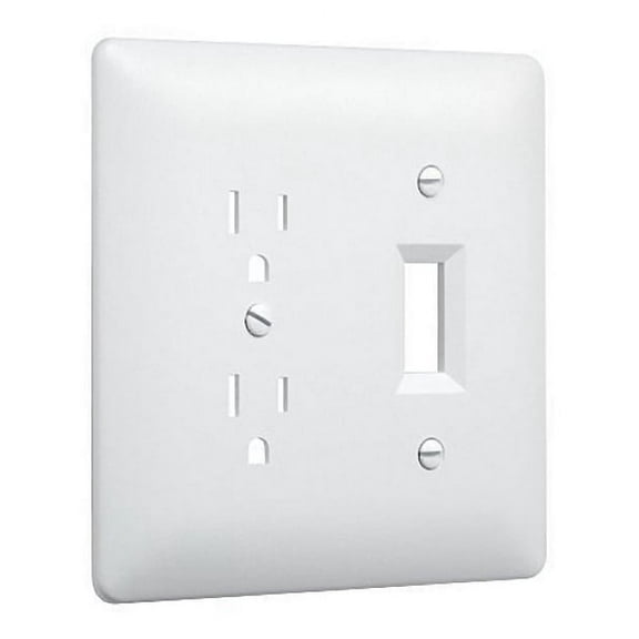 Taymac 2400W Paintable 2-Gang Combination Duplex Receptacle Toggle Switch Wall Plate, White