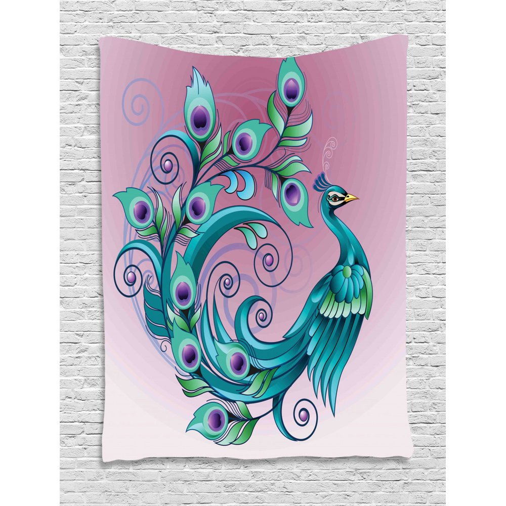 Peacock Tapestry, Digital Artwork Illustration with Exotic Abstract