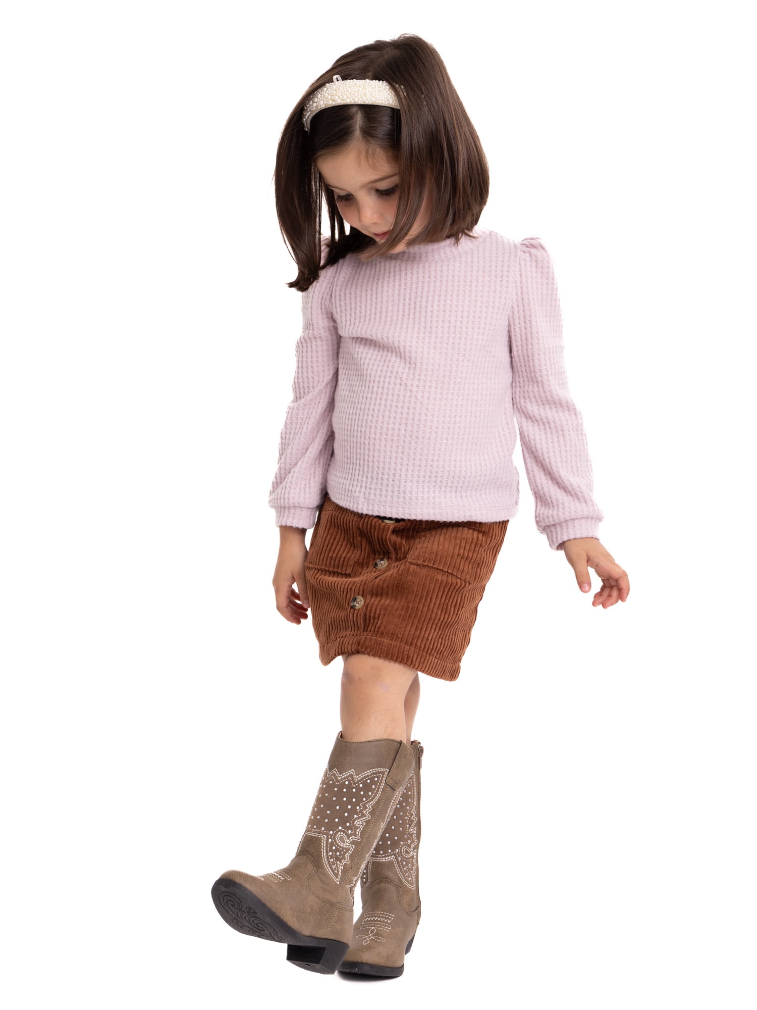 Wonder Nation Toddler Girl Waffle Knit Top and Corduroy Skirt Set, 2-Piece, Sizes 12M-5T
