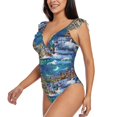 thumbnail image 3 of Yiaed Christmas Tree Print Women's Ruffled One Piece Swimsuit V Neck Swimwear Slimming Monokini for Woman-XX-Large, 3 of 8
