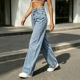 thumbnail image 6 of Womens Wide Leg Baggy Jeans Stretchy High Waist Denim Pants Straight Leg,with Pockets,Denim Fabric,Adjustable Cinched Waist,Full Length, Loose Fit,Casual, 6 of 6