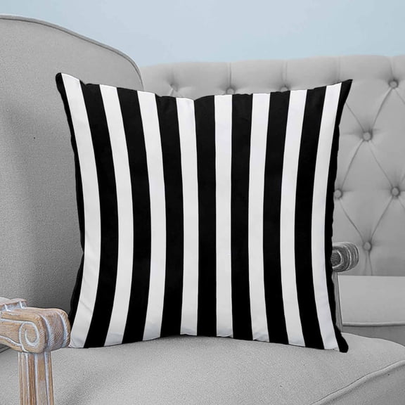 Black Striped Throw Pillow Covers, Soft Pillowcases with Invisible Zipper, Modern Farmhouse Black and White Stripes Decorative Square Pillow Cushion Covers for Living Room Couch Sofa Bed 18x18 Inches