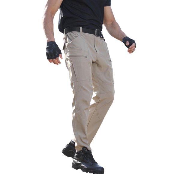 Pxkloy Fleece Lined Pants for Men Quick Dry Elastic Waist Cargo Pants Outdoor Mountain Tactical Pants Lightweight Baggy Pants Khaki,XXL