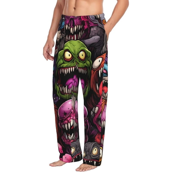 Mens Pajama Pants Bottoms with Pockets - Monstrous Cartoon Characters Comfy Mens Pj Pants, Soft Men Lounge Pants