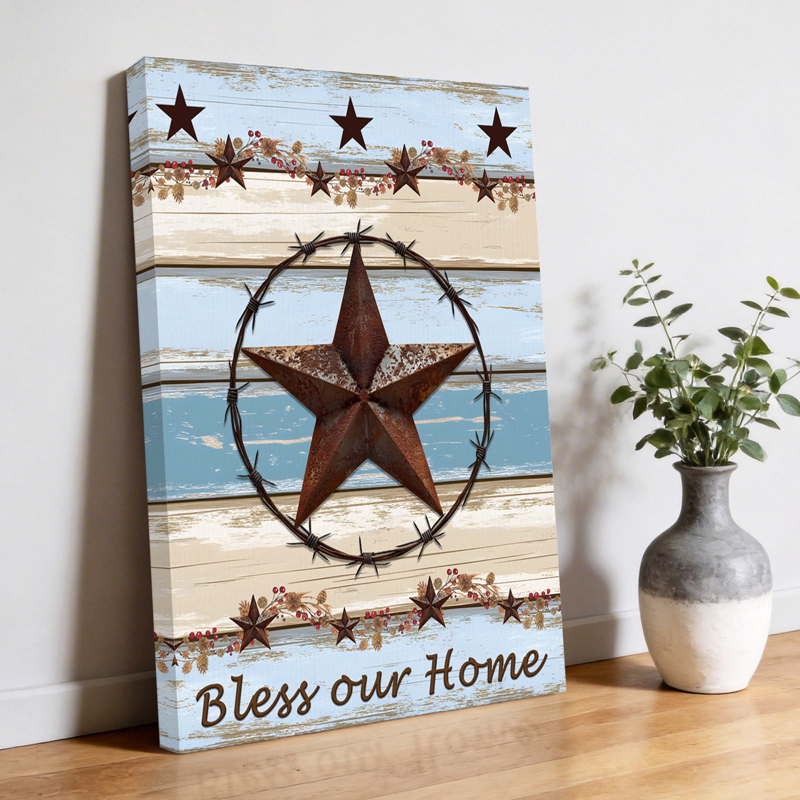 Texas Star Canvas Wall Art for Living Room, Countryside Star Poster Print Painting for Bedroom Office Home Decoration Wall Pictures Prepare To Hang 12"x12"