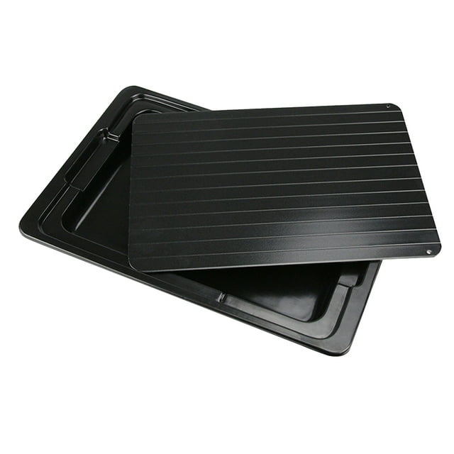 1PC Aluminum Quick Thawing Plate Fast Defrosting Tray Food Meat Fruit Quick Defrosting Plate with Water Box - 29.5x20.5x0.3cm (Black)
