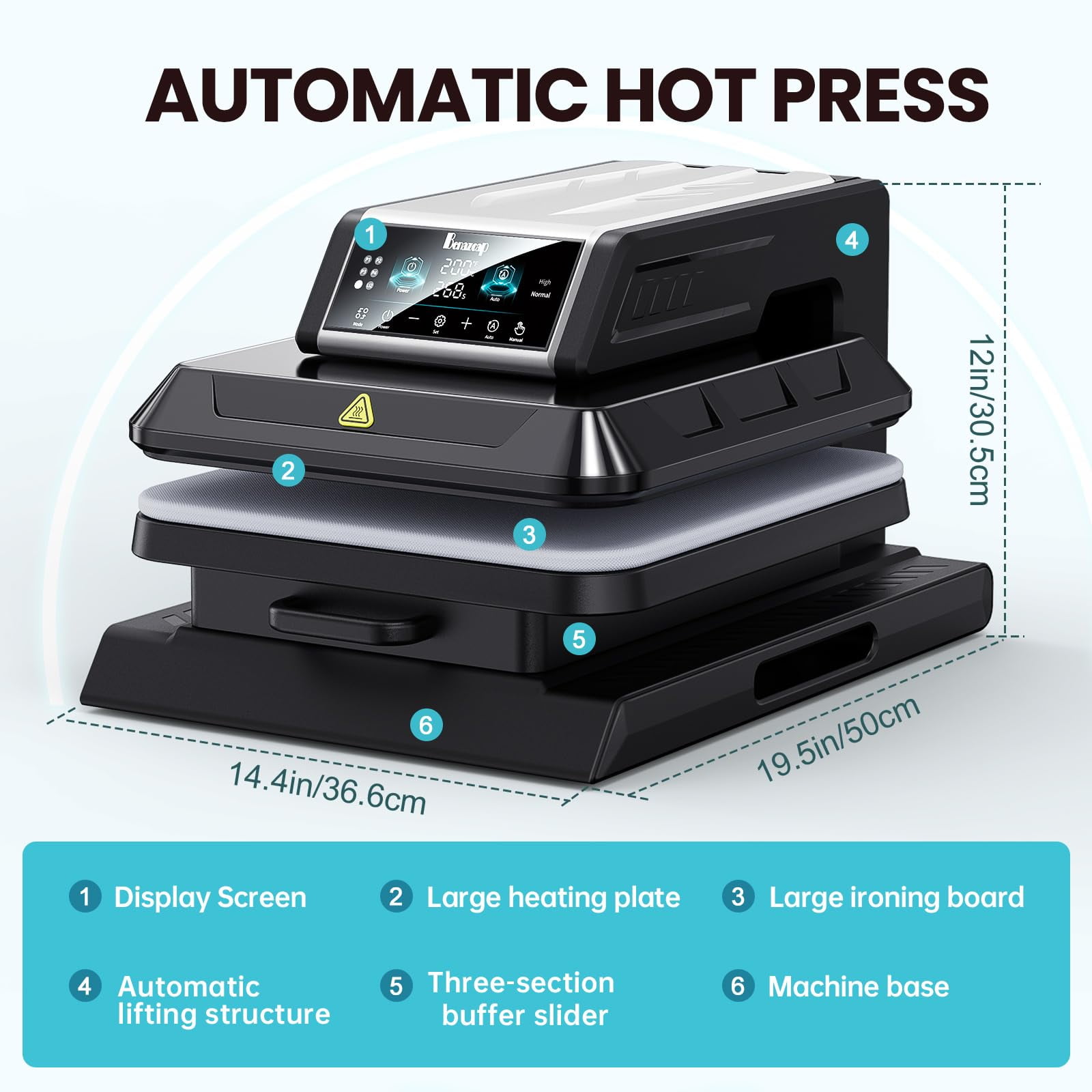 RTB-Benazcap Auto Heat Press Machine for T Shirts-Auto-Release 15x15 Heat Press - Rapid Heating, Even Heat Distribution, Ideal for HTV, Sublimation, Heat Transfer Projects