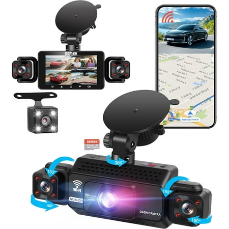 4 Channel Dash Cam 360° View 5G WiFi & APP Control, 2K Front and Rear Inside, Left Right Camera for Cars Free 64GB TF Card, G-Sensor, Night Vision, 24H Parking Mode
