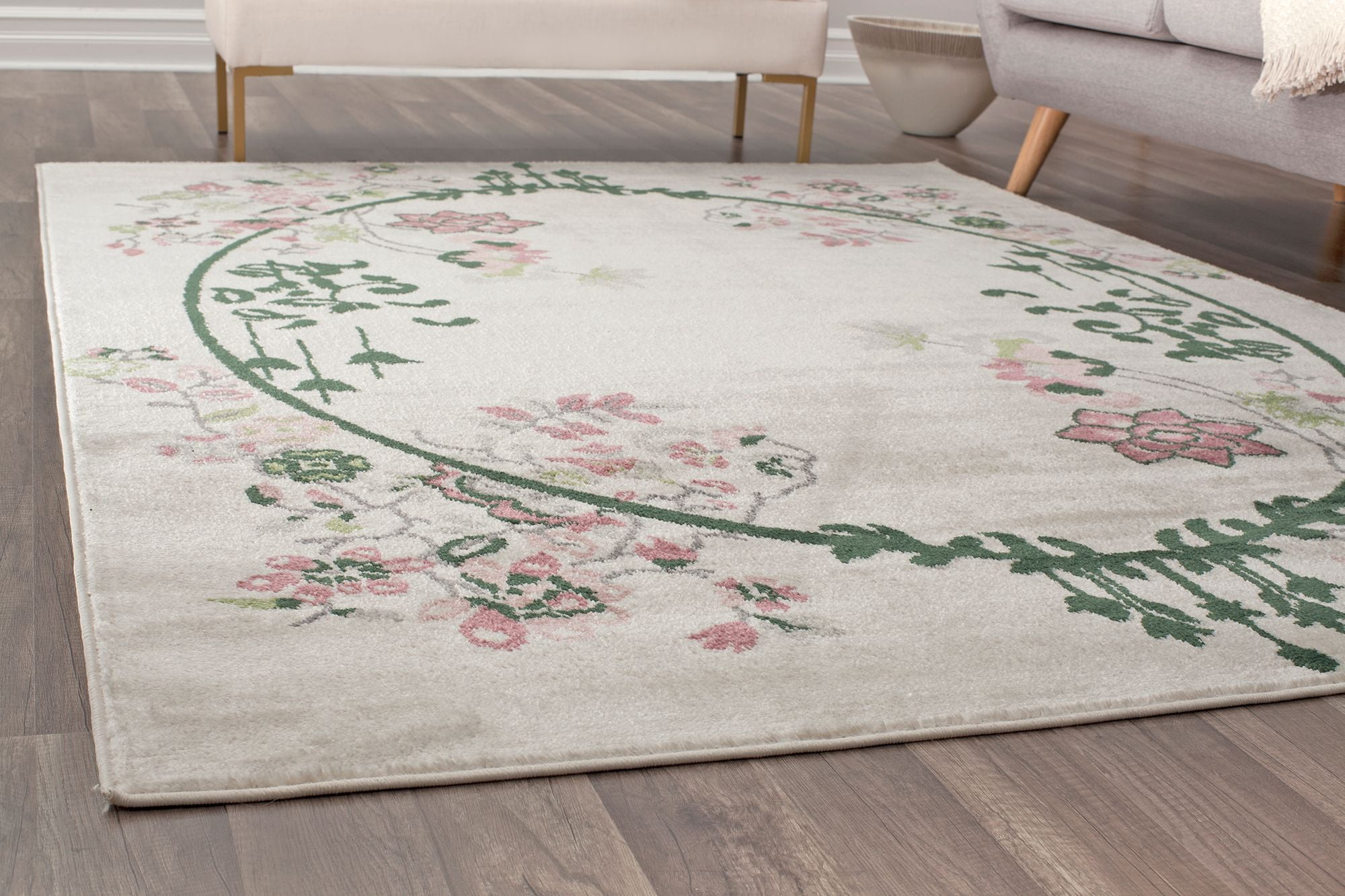 Rugs America Hanna VA20A Cream Magnolia Floral Transitional Beige Area Rug, 8'x10'