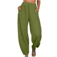 thumbnail image 2 of RXIRUCGD Pantalon Large Décontracté en Coton et Lin Uni pour Femmes, Vert Armée, Taille : S, 2 of 9