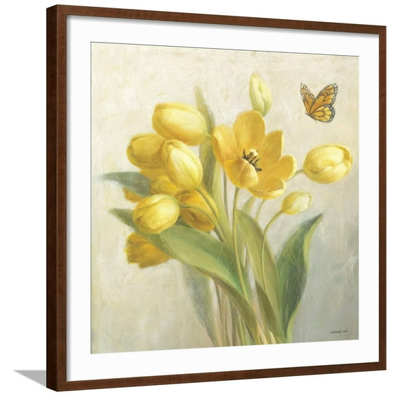 Art.com Yellow French Tulips Art Print by Danhui Nai, Brown Frame Wall Art, 29" x 29"
