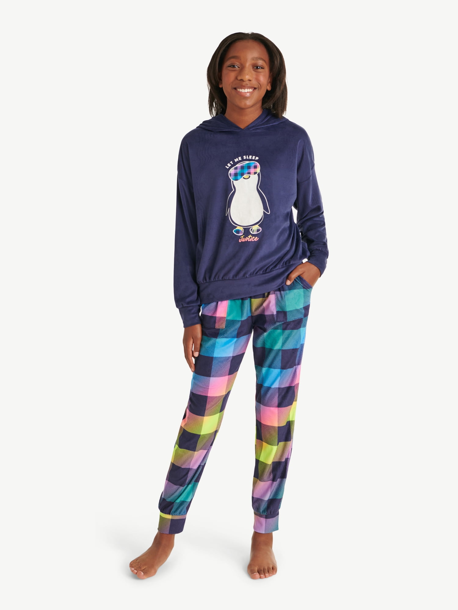 Justice Girls Long Sleeve Hoodie and Jogger Set, 2-piece Pajama Set, Sizes 5-18 & Plus