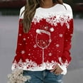 thumbnail image 2 of Fiaer Christmas Crewneck Sweatshirts Women Snowflake Glass Oversized Pullover Long Sleeve Baggy Fall Tops Red XL, 2 of 4