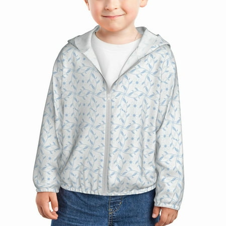 

Sun Hoodie for Kids Lightblue floral Long Sleeve Swim Fishing Shirts Sun Protection Zip Up Jacket Clothing Athletic Hoodie