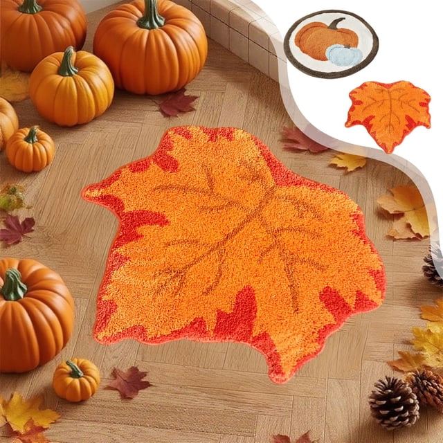 Halloween Bath Mat Halloween Rug Fall Bathroom Rugs Halloween Bathroom Rug Halloween Pumpkin Rugs Pumpkin Maple Leaves Shaped Floor Mat Thanksgiving Day Mat Living Room Bedroom Kitchen Bathroom
