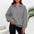 thumbnail image 5 of Collar Sweatshirts for Women,2‑Button Long Sleeve Loose Casual Solid Pullover Tops,Dating Casual Look, 5 of 6