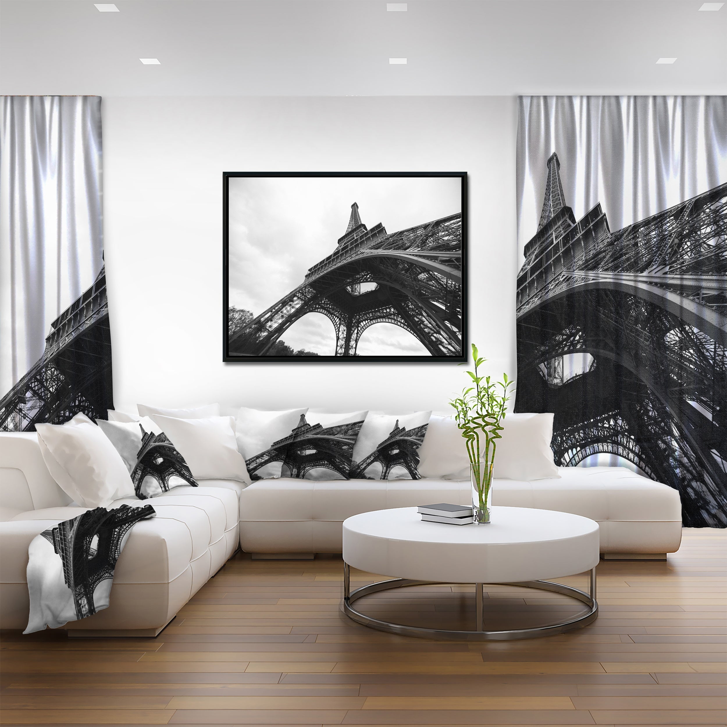 Design Art Paris Paris Eiffel Towerin Black And White Side View Framed Canvas Art Print