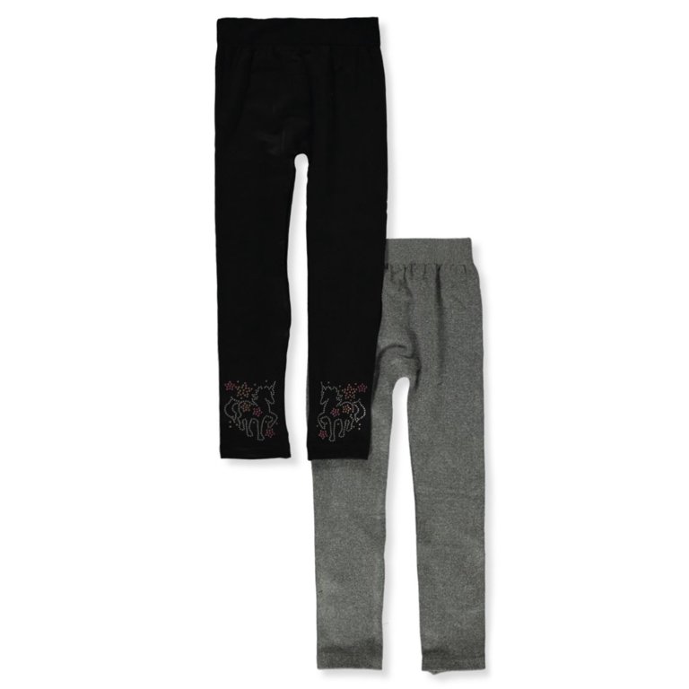 Star Ride Girls' 2-Pack Fleece-Lined Leggings - gray/black, 2t