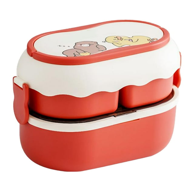 Fiambrera Bento portátil linda para microondas de gran capacidad con 2 niveles y 3 compartimentos, color rojo