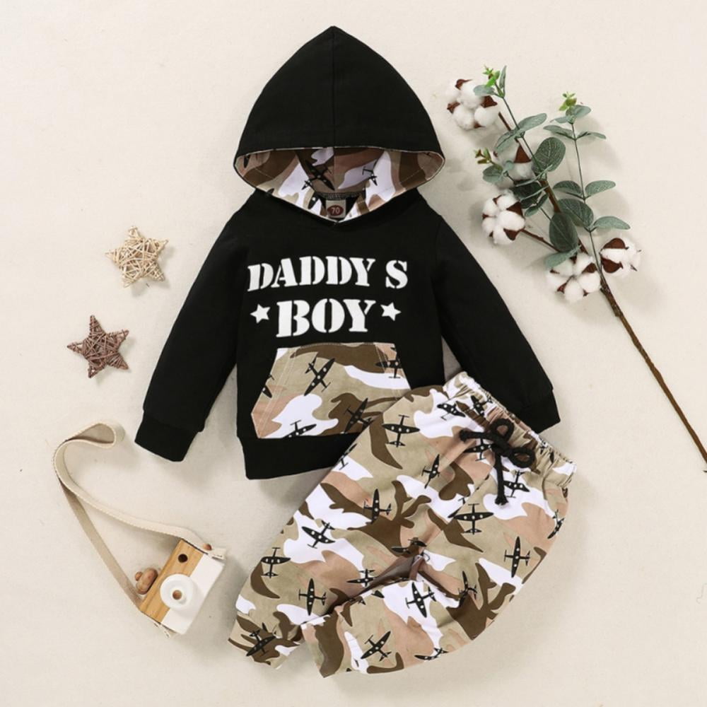 Baby Boy Clothes Funny Letter Printed Long Sleeve Hoodie Tops Sweatshirt and Pants Outfit Set 
