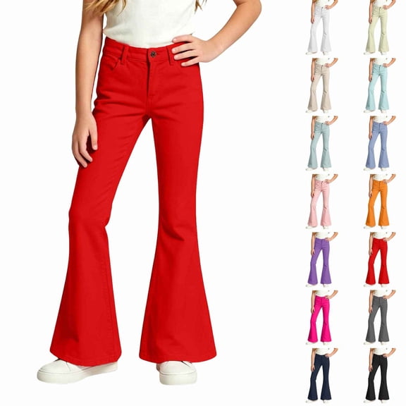 Huangx Girl's Flare Leggings High Waisted Yoga Pants Bootcut Dance Casual Pants Activewear Kids Bell Bottoms Red 5-6 Years