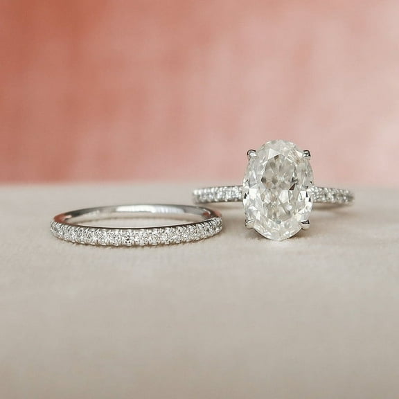 Spot Jewel 14K White Gold Plated Ring - Oval Cut 2 Ct VVS1/D Lab Created Simulated Diamond Ring - Bridal Set Wedding Anniversary Engagement Ring for Women - Special Occasion Jewelry for Girls