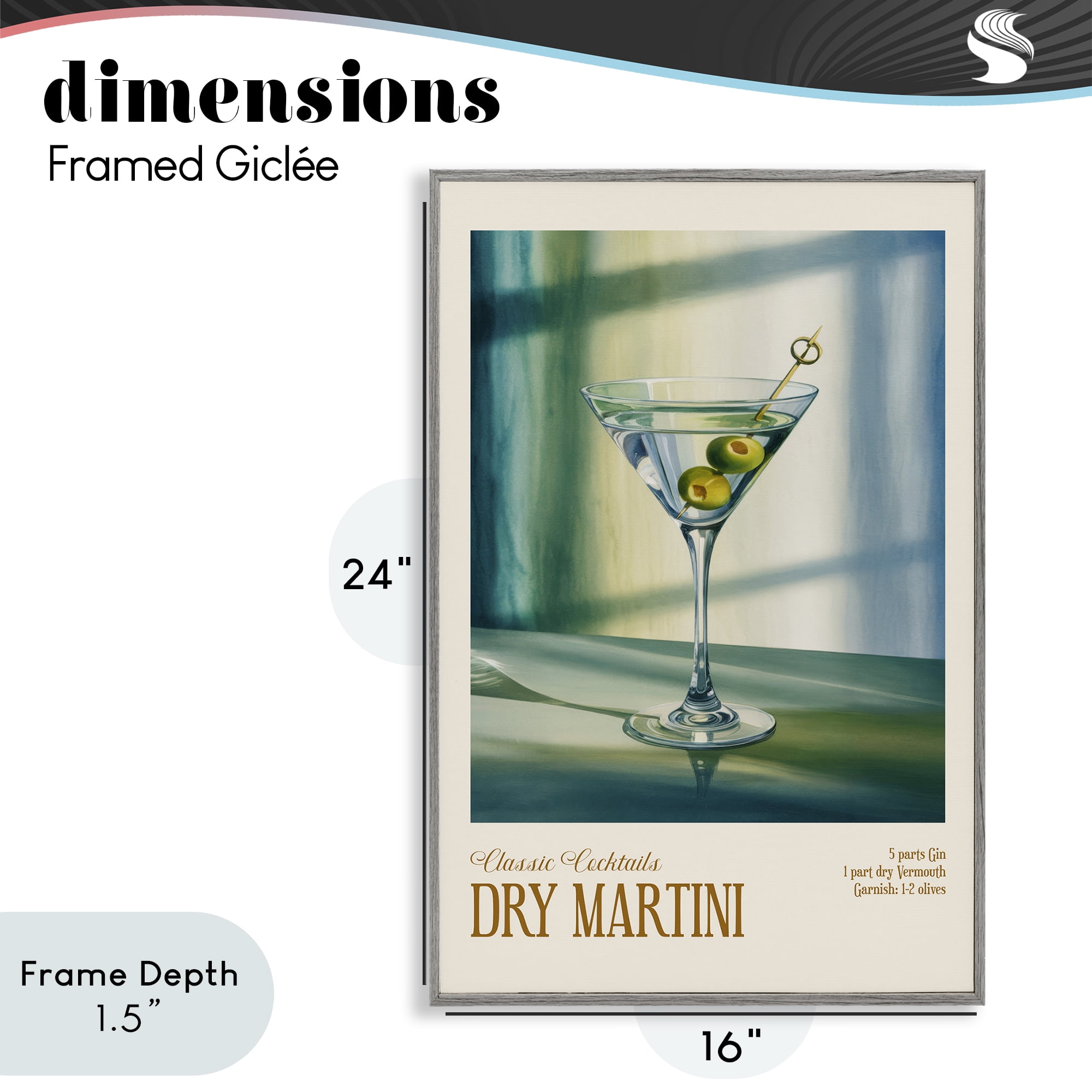 Stupell Industries Dry Martini on Surface Gray Framed Giclee Art, design by Andreas Magnusson