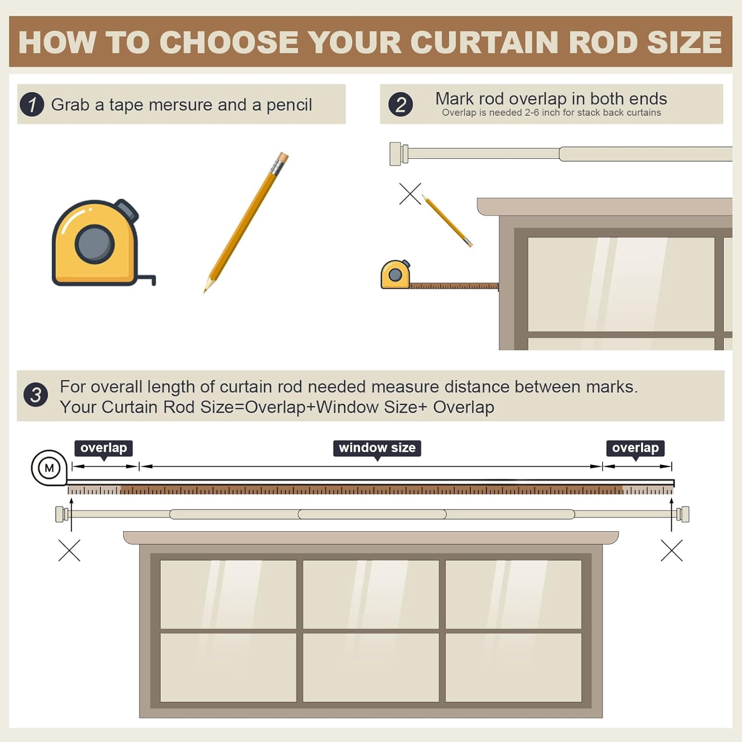 Adjustable Heavy Duty Brushed Nickel Curtain Rod, 1-inch Diameter, 72 to 144 inches