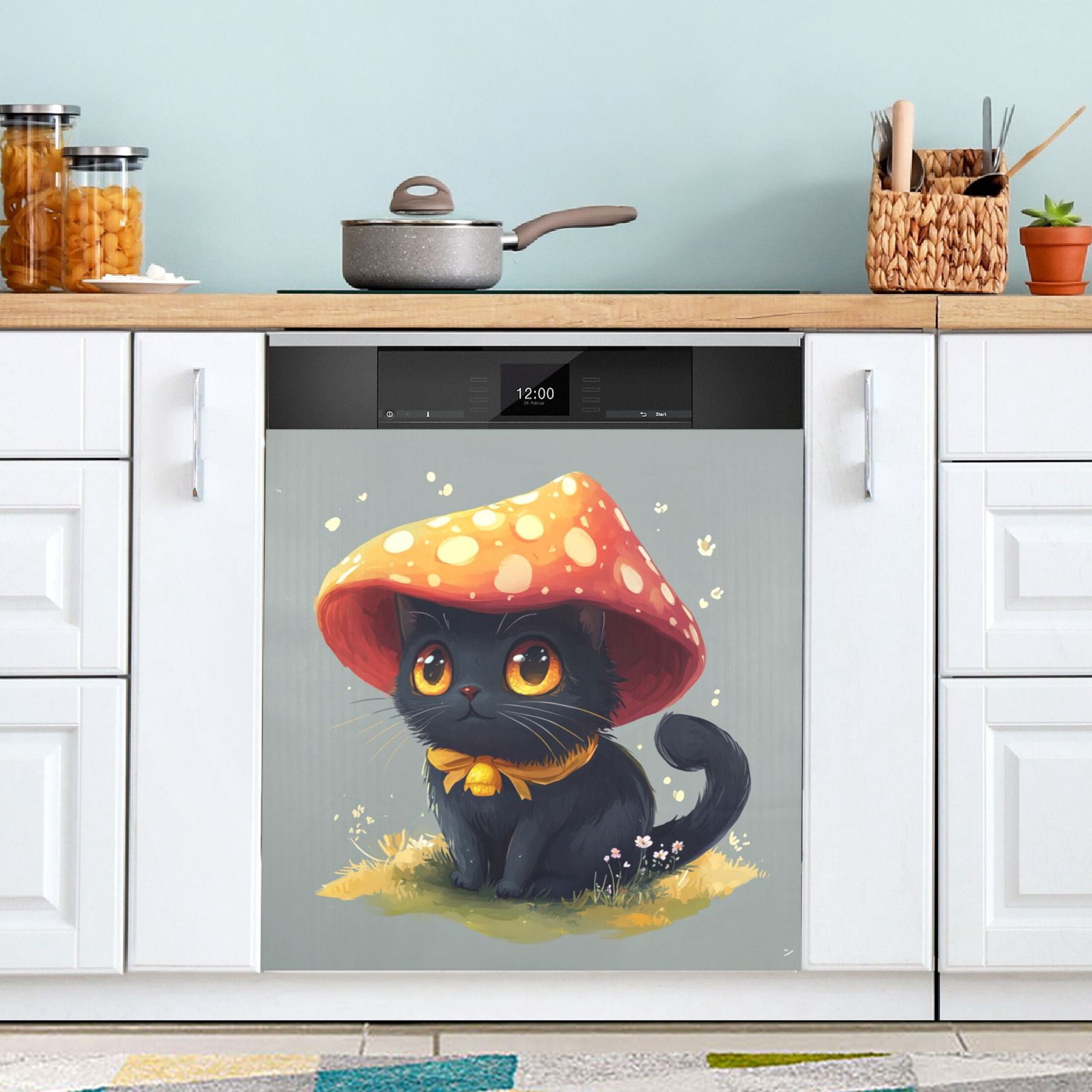 Dishwasher Magnetic Sticker 23x26 Inch Refrigerator Magnetic Sticker Washing Machine Magnetic Sticker Kitchen Panel Magnetic Sticker Home Decor Super Beautiful Black Cat