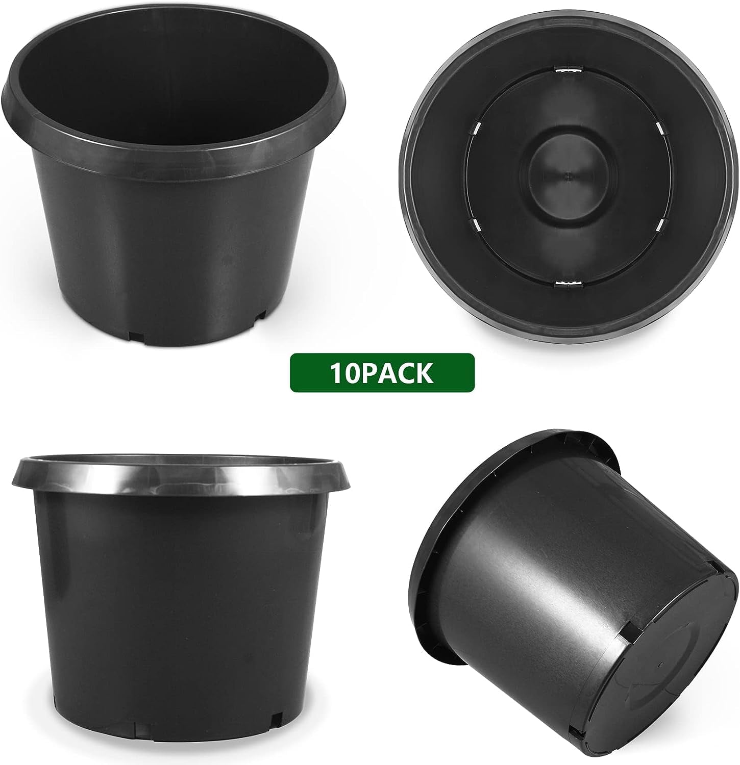 HOSTIC 5-Pack 20 Gallon Black Plastic Plant Flower Pot Nursery Containers