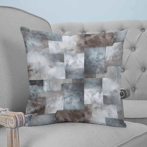 Gray Geometric Throw Pillow Covers, Soft Pillowcases with Invisible Zipper, Modern Abstract Art Block Decorative Square Pillow Cushion Covers for Living Room Couch Sofa Bed 24x24 Inches