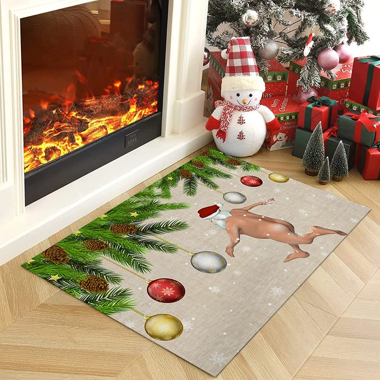 Doormat Santa Claus Front Door Entrance Rug, Non Slip Rubber Back