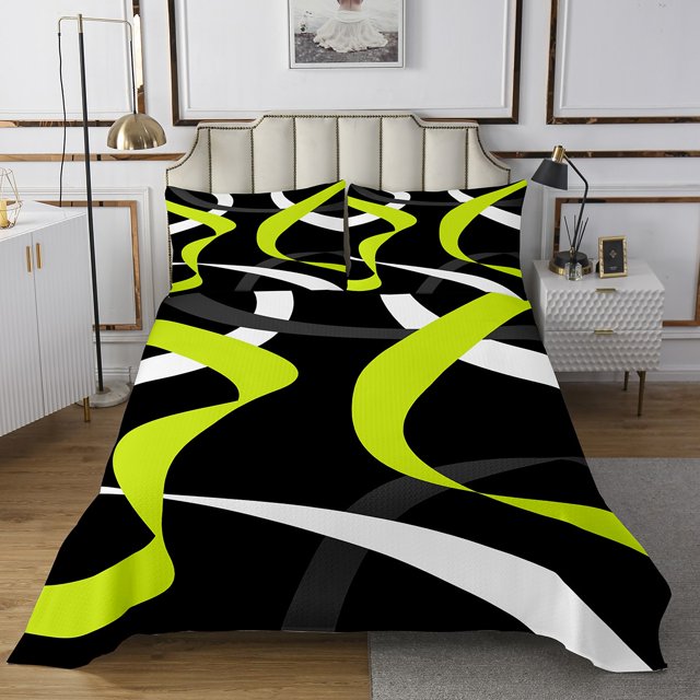 Erosebridal Geometric Stripe Coverlet Set King,Abstract Artwork Bedding Set,Geometry Lines Decor,Breathable,3 Pieces