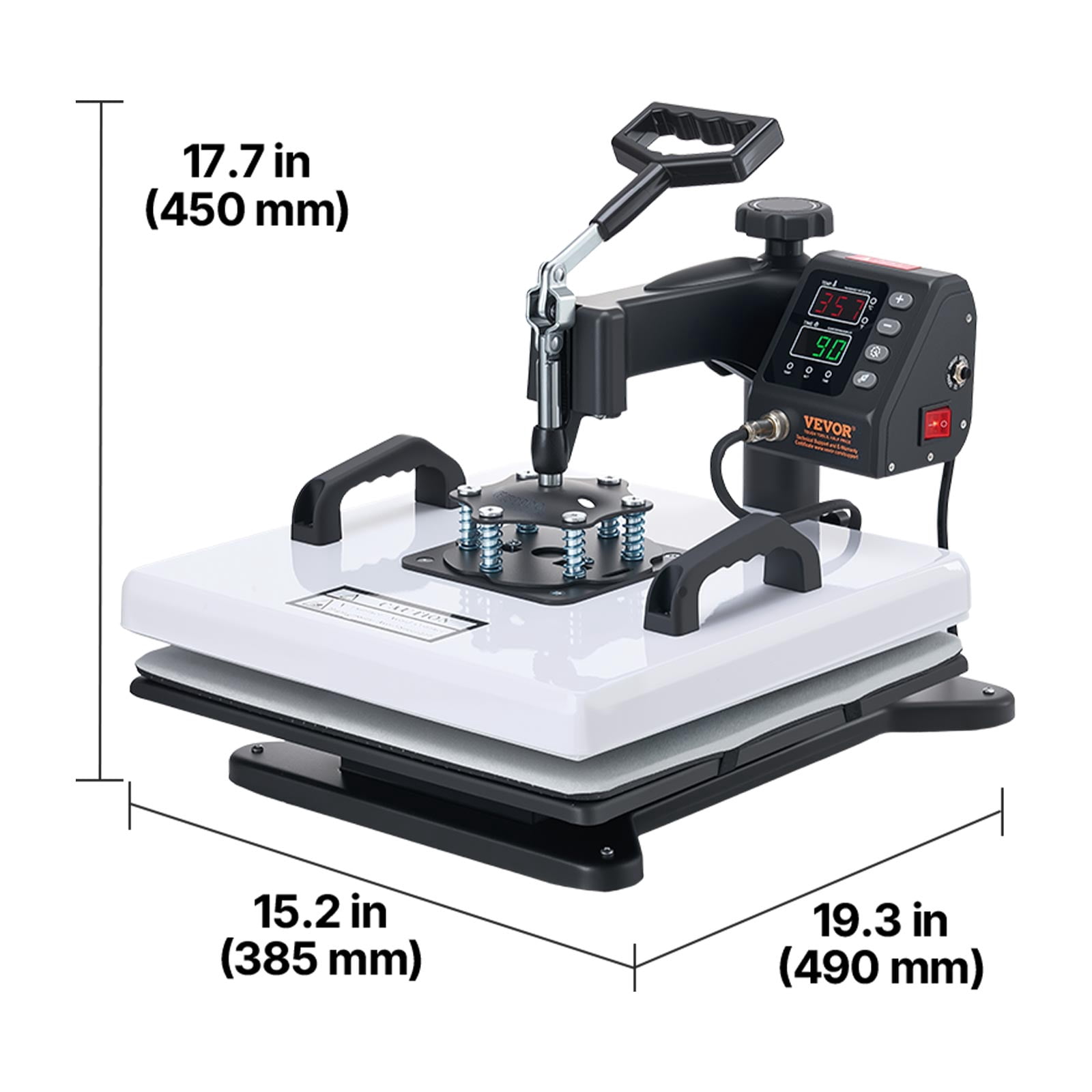 VEVOR Heat Press Machine, 15 x 15 in, 2-in-1 Multifunction, 360° Swing Away, 1200W Double Tube Fast and Even Heating, Digital Precise Control, Sublimation Press Machine for T-Shirts, Hats, Caps