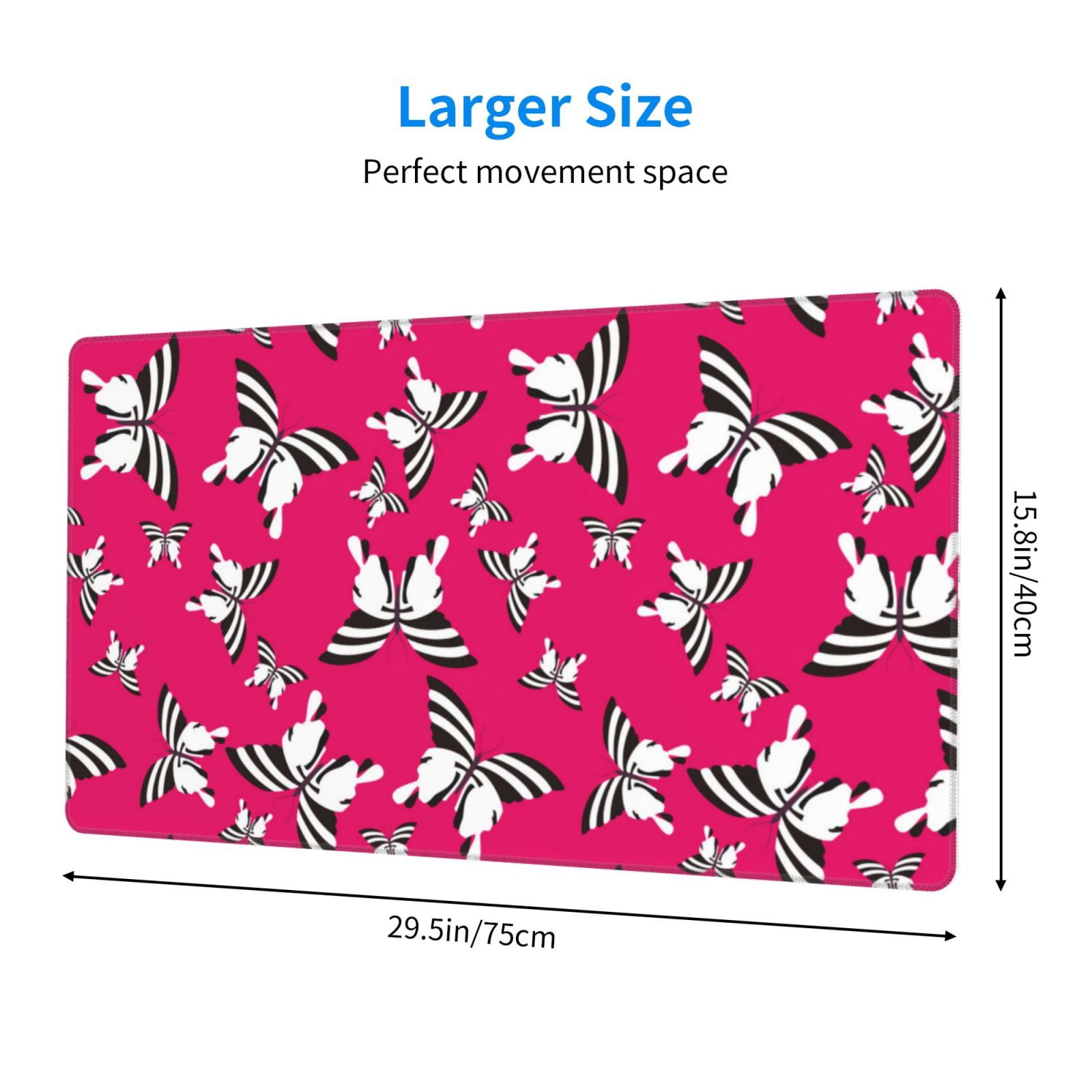 Rateoe Butterfly Print Mouse Pad - Extended Large Gaming Mousepad,Non-Slip Stitched Edge,16x29.5 Inch