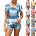 thumbnail image 1 of Neewe Womens Summer Tops Short Sleeve Casual Shirts Striped Tee Trendy 2026 Basics V Neck Tshirt, 1 of 5