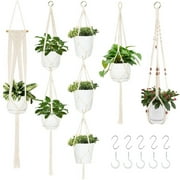 Beige Macrame Plant Hangers, TOPNEW Set of 5 Indoor Cotton Rope Hanging Planter, Handmade Hanging Plant Holder