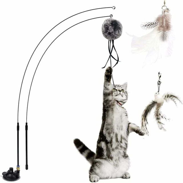 Retractable Feather Cat Toy, Interactive Fishing Rod for Indoor Cats and Kittens