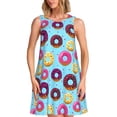 thumbnail image 1 of Vsdgher Robes d'Été Imprimé Donuts pour Femmes Robe de Plage Décontractée Col en U Sans Manches Robe d'Été Ample avec Poche, 1 of 7