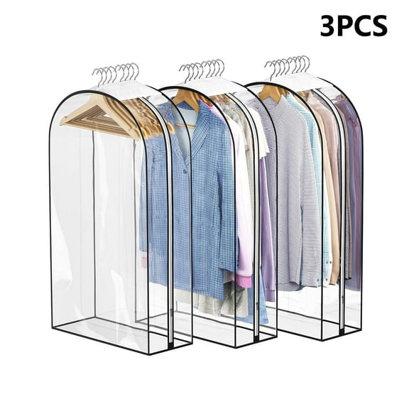 Clear Garment Bags for Hanging Clothes 10” Gusseted, Suit Bags for Closet Storage, Hanging Plastic Clothes Cover for Coat, Dress, Fur, Shirt, 3 Pack, 40” Long