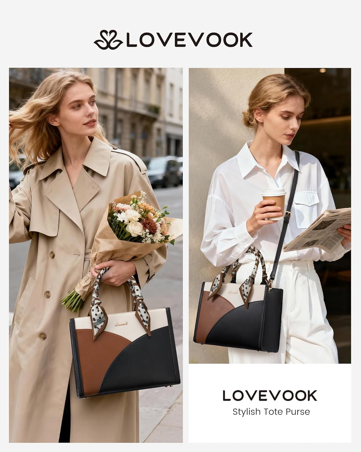 LOVEVOOK Medium Purses and Handbags for Women, Satchel Top Handle Bag with Strap, PU Leather Tote Shoulder Purse with Scarf