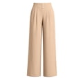 thumbnail image 4 of Mifsaly Casual Dress Pants for Women High Waisted Pleated Wide Leg Trousers Button Front Business Casual Work Slacks with Pockets Beige,L, 4 of 6