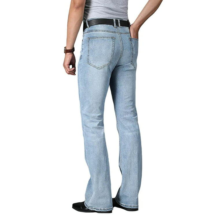 HAORUN Men Bell Bottom Jeans Slim Fit Flared Denim Pants 60s 70s Vintage  Trousers