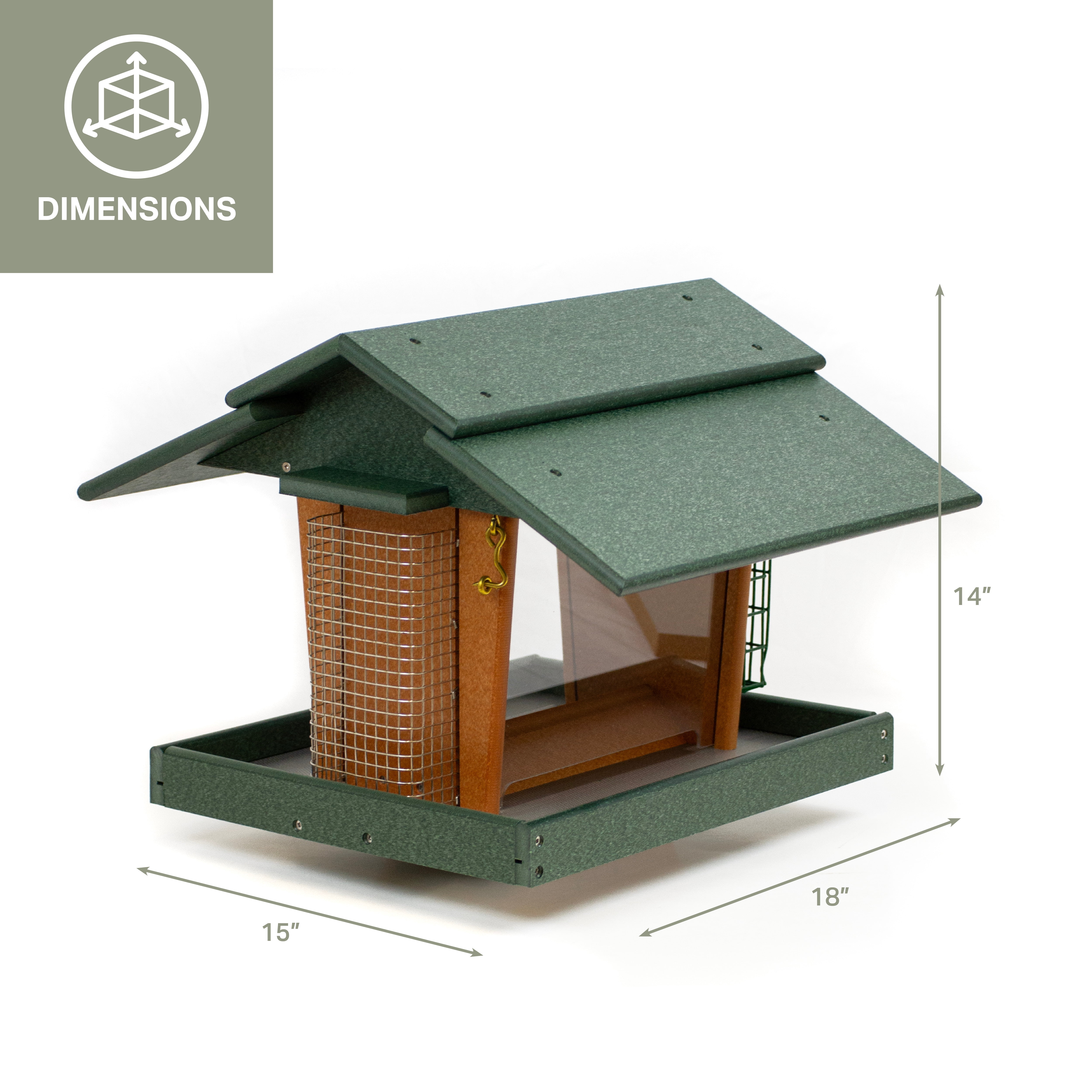 Outdoor Leisure Products Model GM2-1TGC Classic Deluxe Bird Feeder Made with High Density Poly Resin finishe in Turf Green and Cedar