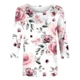thumbnail image 5 of Womens T Shirts Floral Print Round Neck 3/4 Sleeve Loose Fit Tops 2026 Spring Casual Basic Tees Fashion, 5 of 5