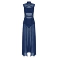 thumbnail image 3 of renvena Costumes de Danse Lyrique pour Femmes Robe Maxi Sans Manches Col Roulé Dos Nu en Tulle Bleu Marine m, 3 of 5