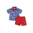 thumbnail image 2 of Elippeo Little Boy 4th of July Outfits 6 21 18 24 Months 3 4 Years Lapel Neck Short Sleeve Flag Print Tops Shorts Bowtie Independence Day Set for Infant Toddler, 2 of 9